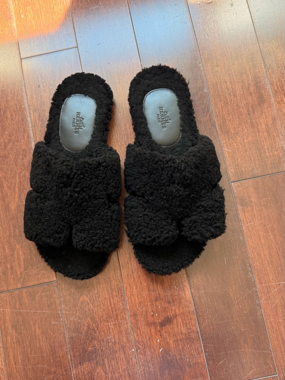 Hermes black Sherpa slides 41